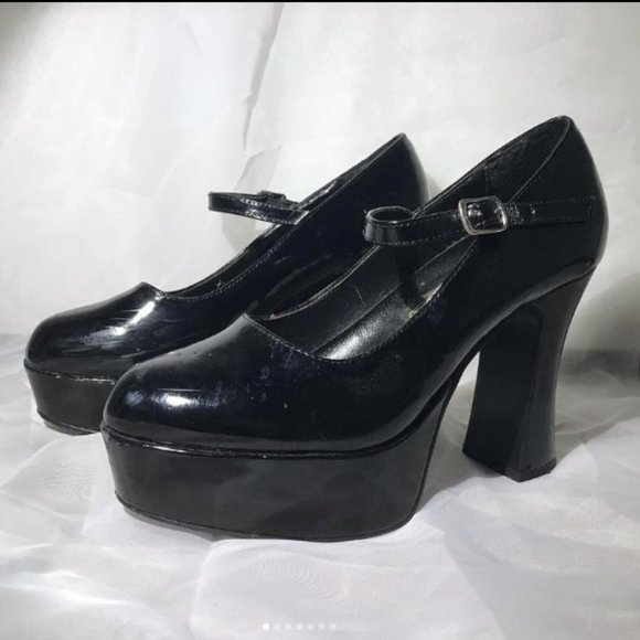 Black Goth Punk Heels Halloween Cosplay Cottagecore - Picture 1 of 7